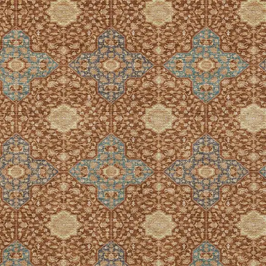 Orange And Teal Blue Damask Washable Indoor Outdoor Area Rug Photo 3