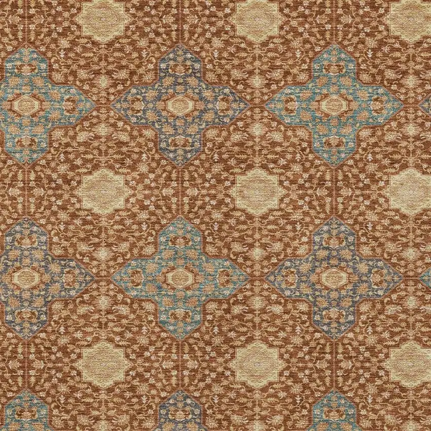 Orange And Teal Blue Damask Washable Indoor Outdoor Area Rug Photo 3
