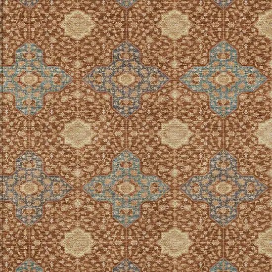 Orange And Teal Blue Damask Washable Indoor Outdoor Area Rug Photo 3