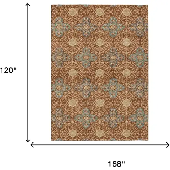 Orange And Teal Blue Damask Washable Indoor Outdoor Area Rug Photo 7