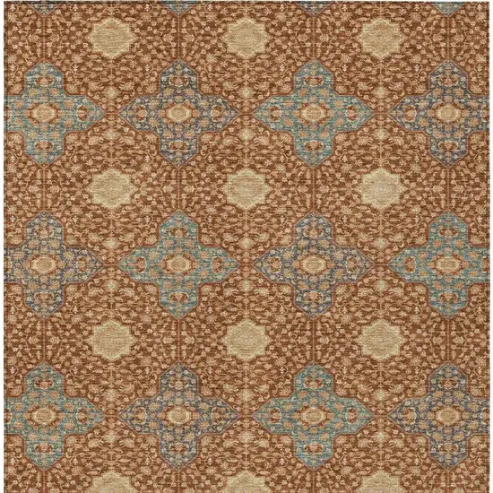Orange And Teal Blue Damask Washable Indoor Outdoor Area Rug Photo 4