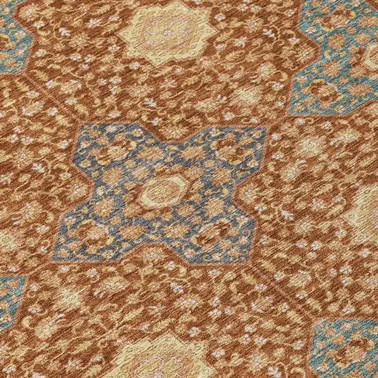 Orange And Teal Blue Damask Washable Indoor Outdoor Area Rug Photo 6