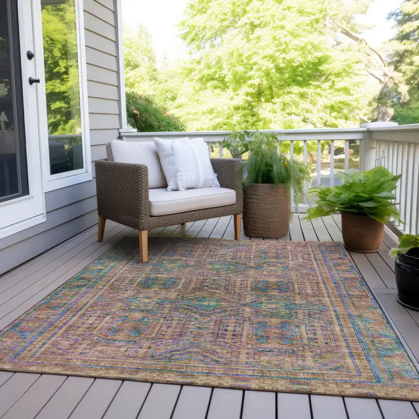Orange And Teal Blue Geometric Washable Indoor Outdoor Area Rug Photo 8