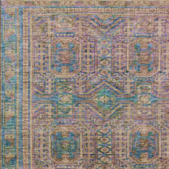 Orange And Teal Blue Geometric Washable Indoor Outdoor Area Rug Photo 9