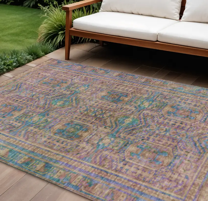 Orange And Teal Blue Geometric Washable Indoor Outdoor Area Rug Photo 2