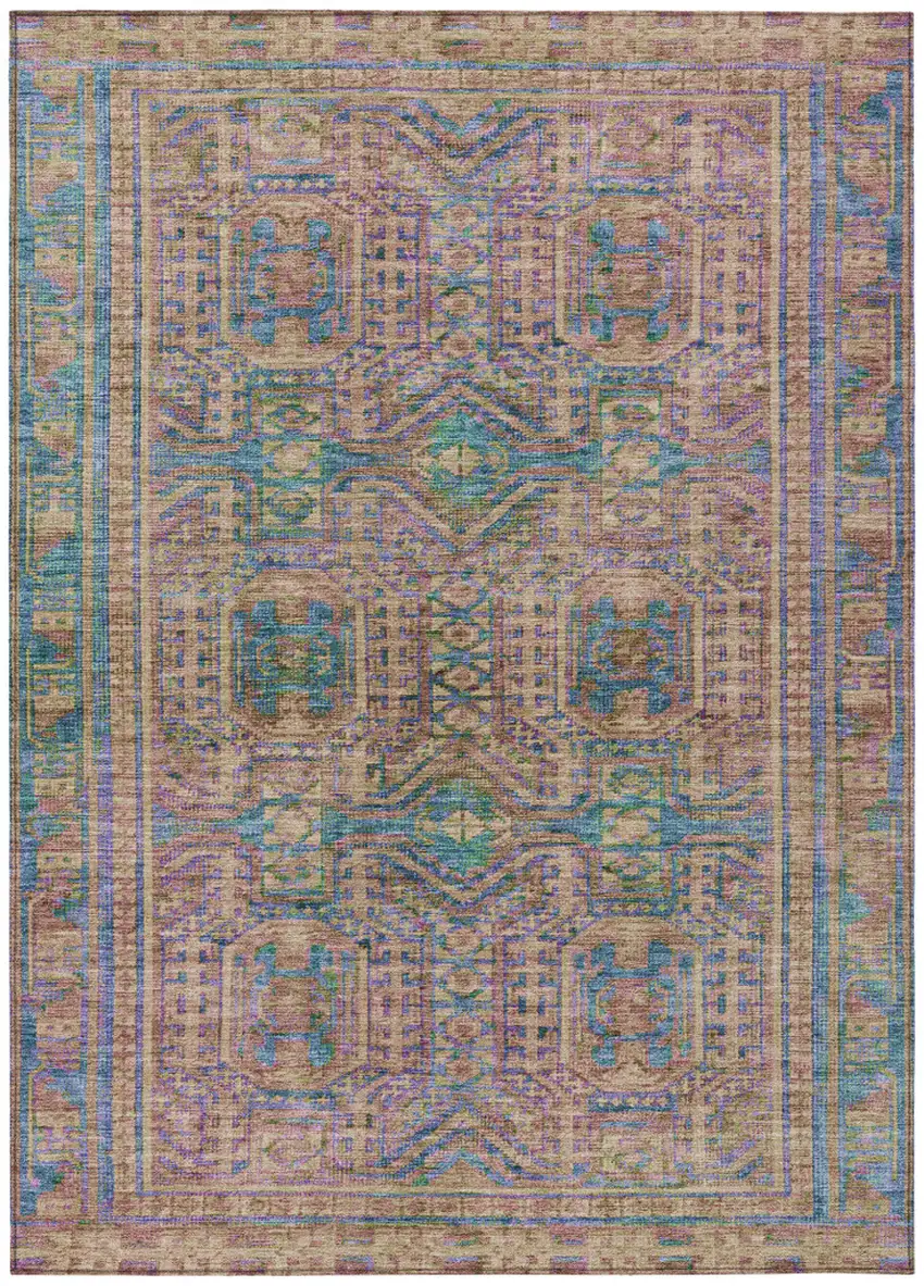 Orange And Teal Blue Geometric Washable Indoor Outdoor Area Rug Photo 1