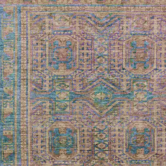 Orange And Teal Blue Geometric Washable Indoor Outdoor Area Rug Photo 3