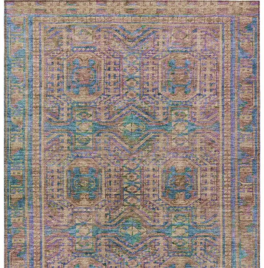 Orange And Teal Blue Geometric Washable Indoor Outdoor Area Rug Photo 8