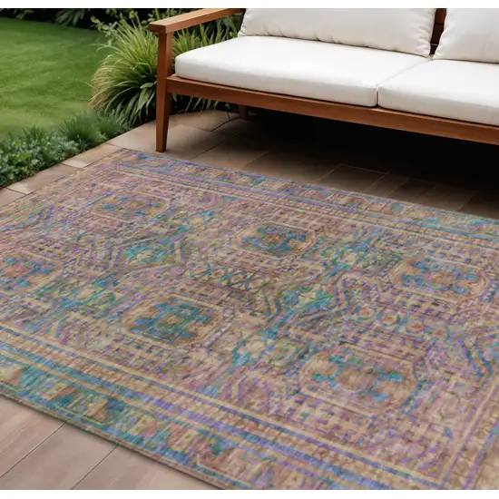 Orange And Teal Blue Geometric Washable Indoor Outdoor Area Rug Photo 2