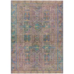 Photo of Orange And Teal Blue Geometric Washable Indoor Outdoor Area Rug