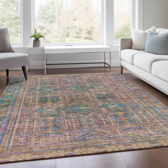 Orange And Teal Blue Geometric Washable Indoor Outdoor Area Rug Photo 7