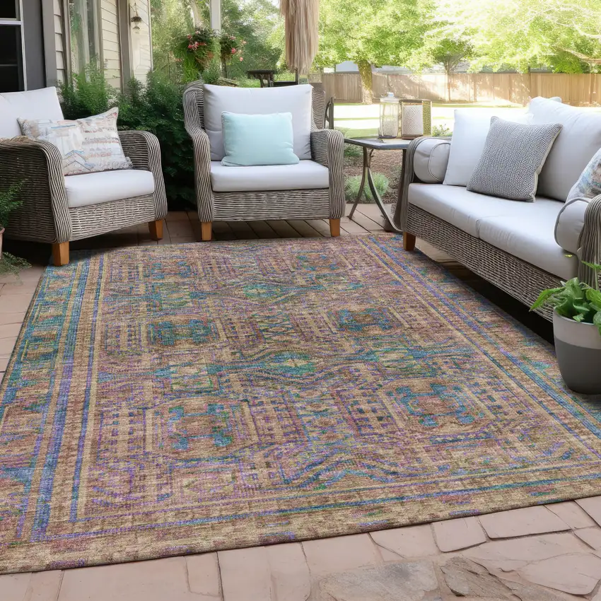 Orange And Teal Blue Geometric Washable Indoor Outdoor Area Rug Photo 5