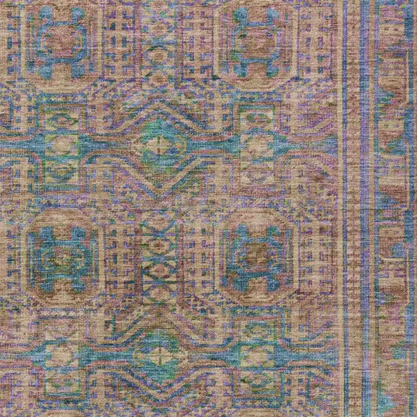 Orange And Teal Blue Geometric Washable Indoor Outdoor Area Rug Photo 3