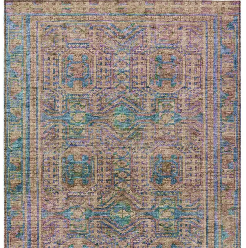 Orange And Teal Blue Geometric Washable Indoor Outdoor Area Rug Photo 4