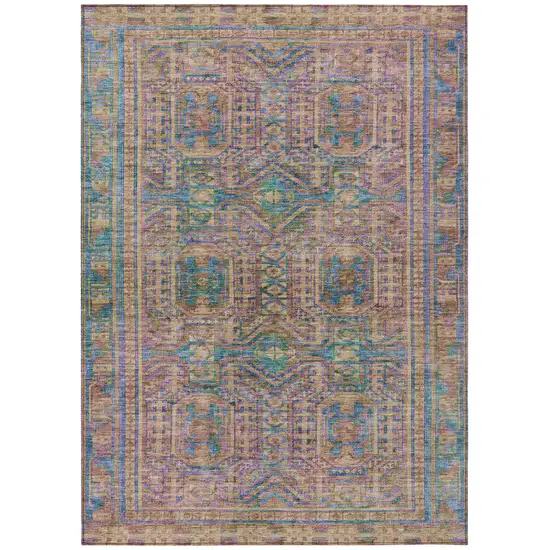 Orange And Teal Blue Geometric Washable Indoor Outdoor Area Rug Photo 1