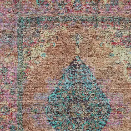 Orange And Teal Blue Medallion Washable Indoor Outdoor Area Rug Photo 3