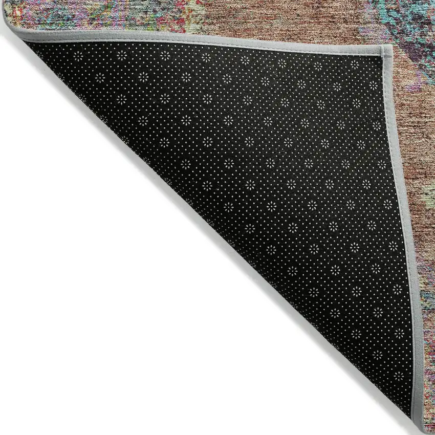 Orange And Teal Blue Medallion Washable Indoor Outdoor Area Rug Photo 8