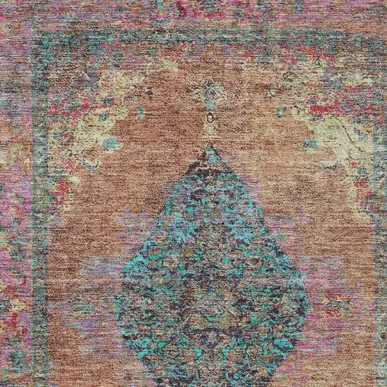 Orange And Teal Blue Medallion Washable Indoor Outdoor Area Rug Photo 4