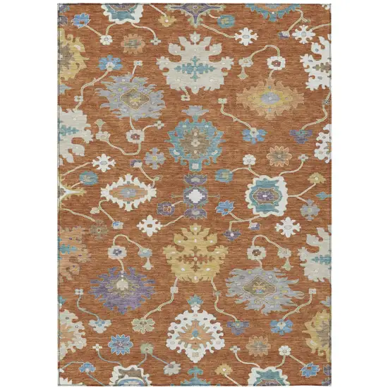 Orange And Teal Blue Oriental Washable Indoor Outdoor Area Rug Photo 2