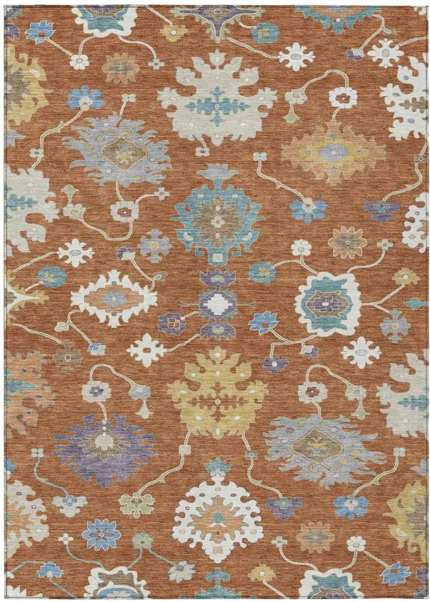 Orange And Teal Blue Oriental Washable Indoor Outdoor Area Rug Photo 2