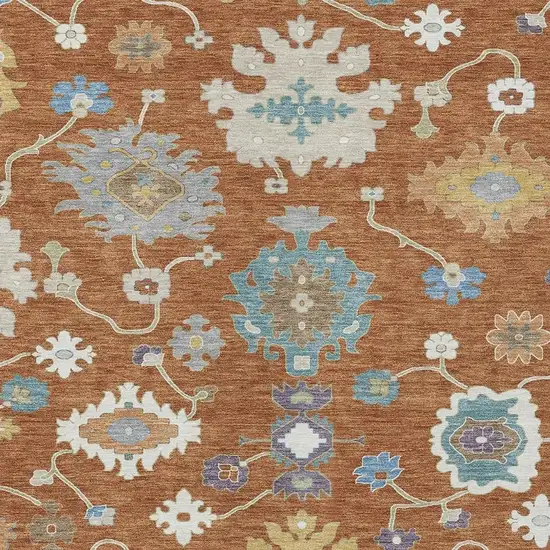 Orange And Teal Blue Oriental Washable Indoor Outdoor Area Rug Photo 3
