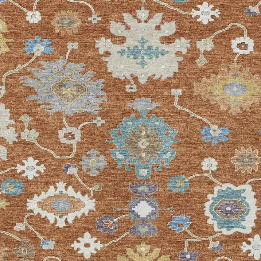 Orange And Teal Blue Oriental Washable Indoor Outdoor Area Rug Photo 3