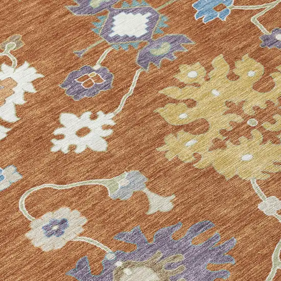 Orange And Teal Blue Oriental Washable Indoor Outdoor Area Rug Photo 6