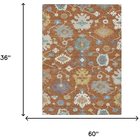 Orange And Teal Blue Oriental Washable Indoor Outdoor Area Rug Photo 7