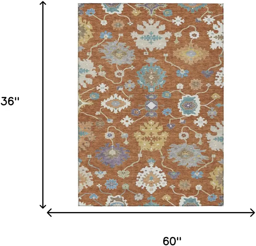 Orange And Teal Blue Oriental Washable Indoor Outdoor Area Rug Photo 7