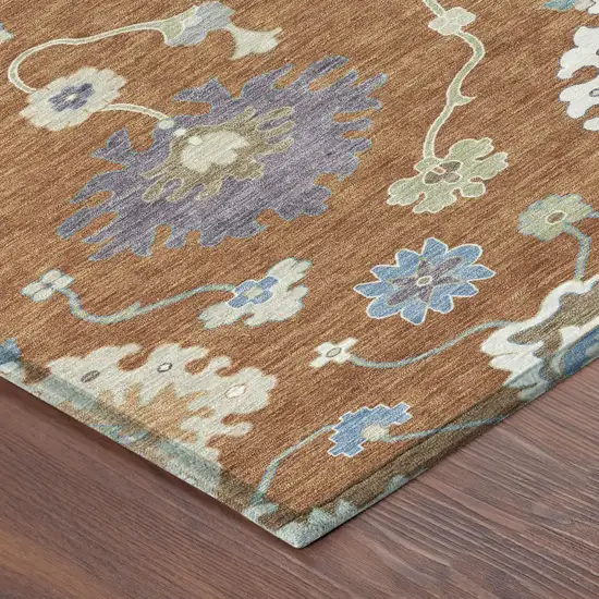Orange And Teal Blue Oriental Washable Indoor Outdoor Area Rug Photo 5