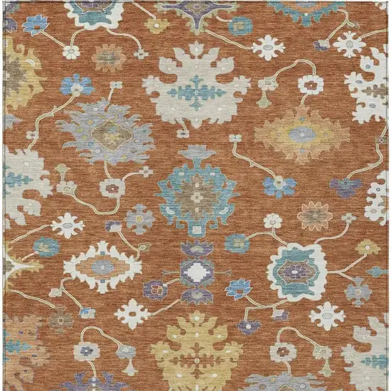 Orange And Teal Blue Oriental Washable Indoor Outdoor Area Rug Photo 4