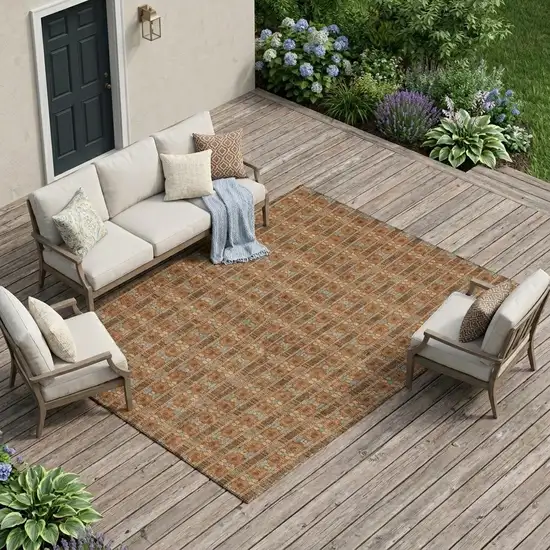 Orange And Teal Blue Striped Washable Indoor Outdoor Area Rug Photo 1