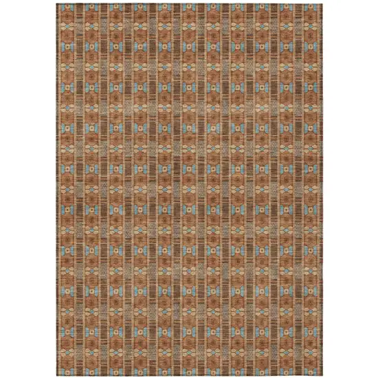 Orange And Teal Blue Striped Washable Indoor Outdoor Area Rug Photo 2