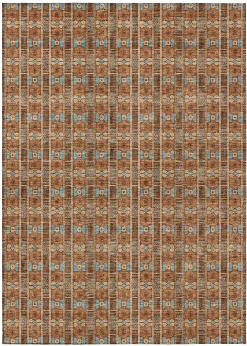 Orange And Teal Blue Striped Washable Indoor Outdoor Area Rug Photo 2