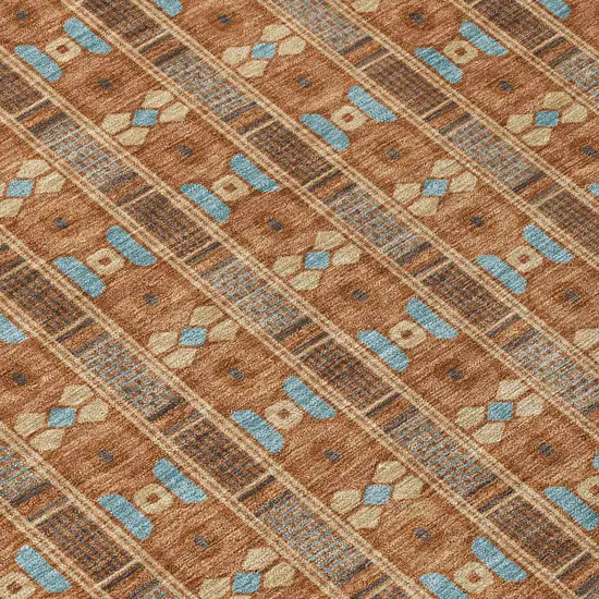 Orange And Teal Blue Striped Washable Indoor Outdoor Area Rug Photo 4