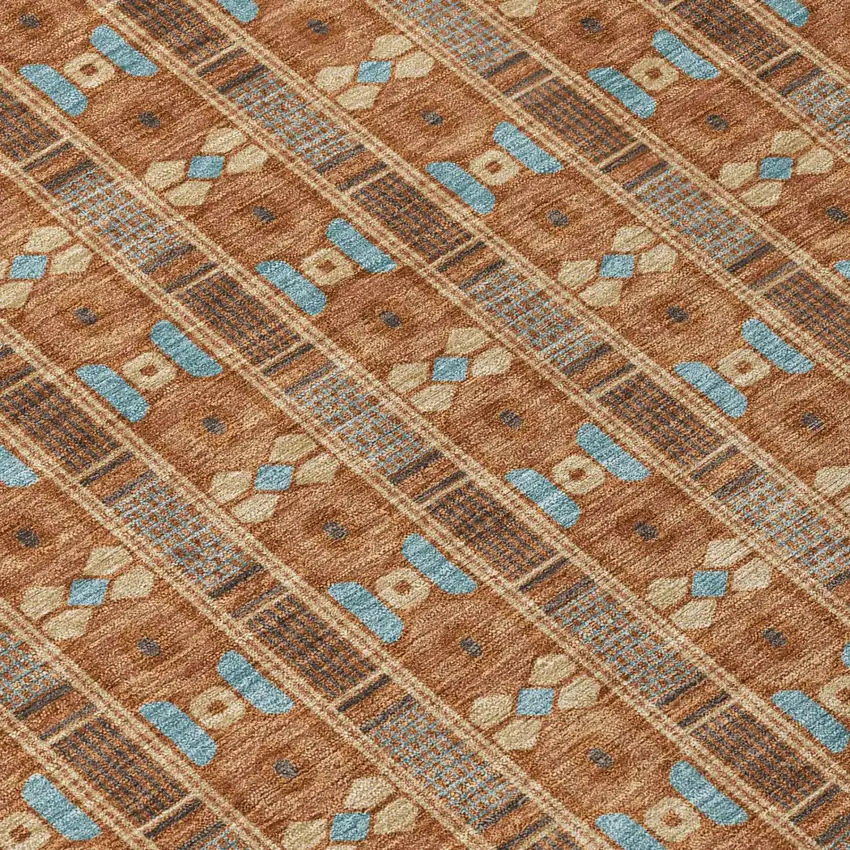 Orange And Teal Blue Striped Washable Indoor Outdoor Area Rug Photo 4