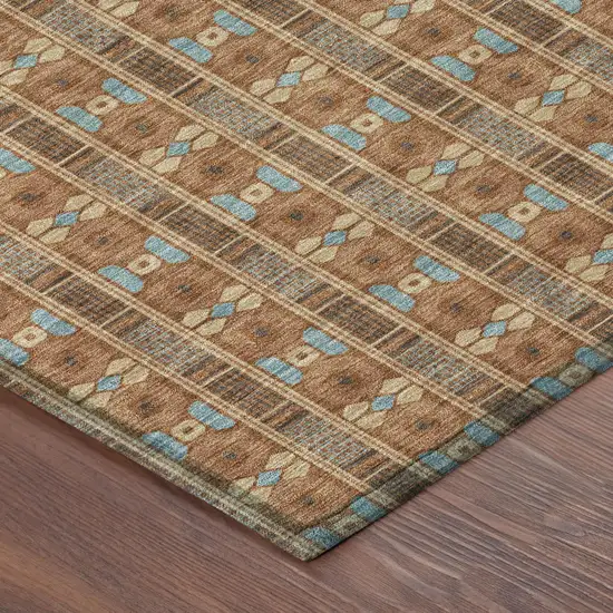 Orange And Teal Blue Striped Washable Indoor Outdoor Area Rug Photo 3