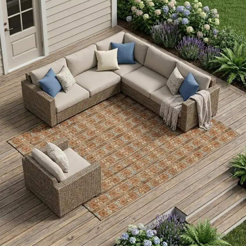 Orange And Teal Blue Striped Washable Indoor Outdoor Area Rug Photo 1