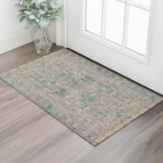 Orange And Teal Geometric Washable Area Rug With UV Protection Photo 2