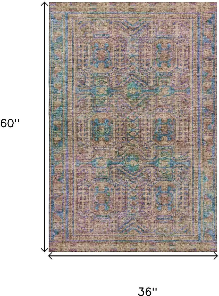 Orange And Teal Geometric Washable Area Rug With UV Protection Photo 9