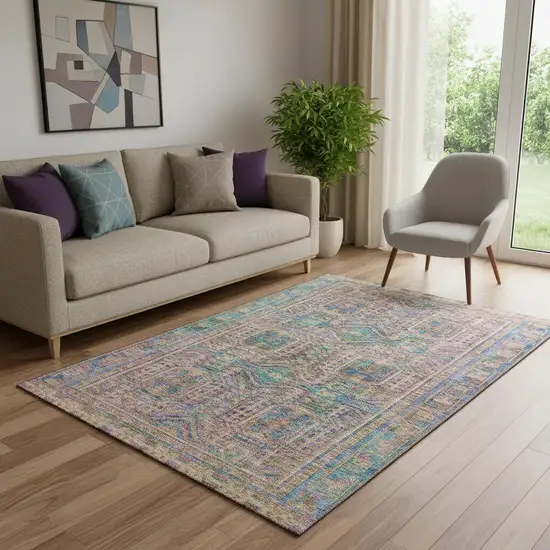 Orange And Teal Geometric Washable Area Rug With UV Protection Photo 2