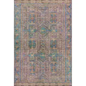 Photo of Orange And Teal Geometric Washable Area Rug With UV Protection