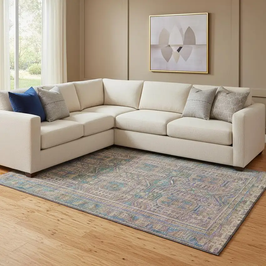 Orange And Teal Geometric Washable Area Rug With UV Protection Photo 2