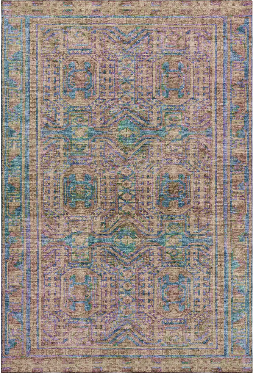 Orange And Teal Geometric Washable Area Rug With UV Protection Photo 2