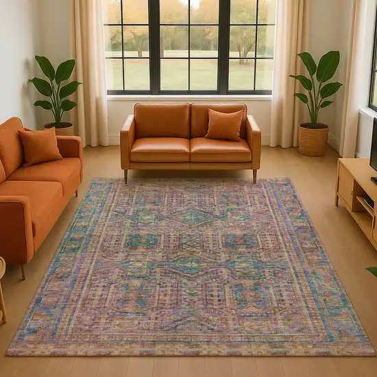 Orange And Teal Geometric Washable Area Rug With UV Protection Photo 5