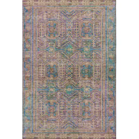 Orange And Teal Geometric Washable Area Rug With UV Protection Photo 4