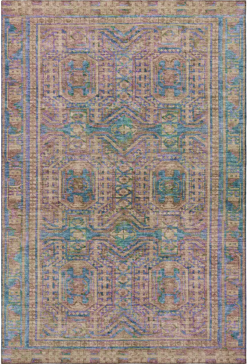 Orange And Teal Geometric Washable Area Rug With UV Protection Photo 4