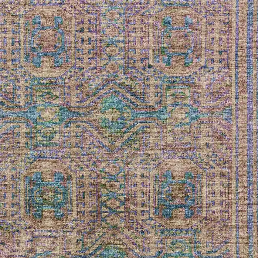 Orange And Teal Geometric Washable Area Rug With UV Protection Photo 3