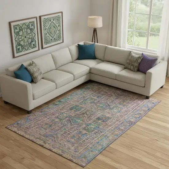 Orange And Teal Geometric Washable Area Rug With UV Protection Photo 2