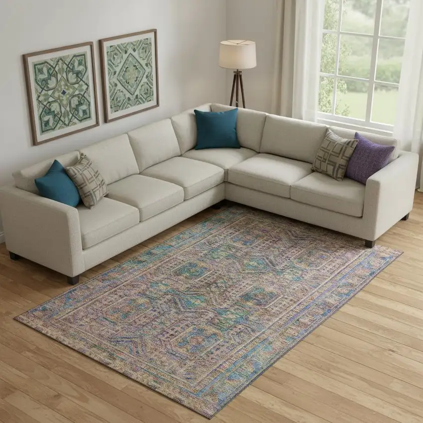 Orange And Teal Geometric Washable Area Rug With UV Protection Photo 2